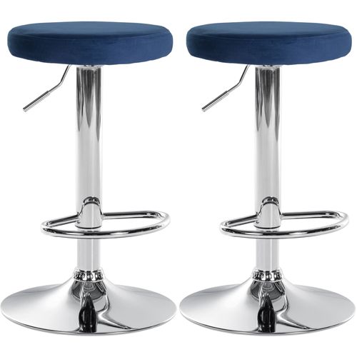 Lot De 2 Tabourets De Bar Avec Assise En Tissu Velours Bleu Et Cadre Métal Chromé Tdb10711