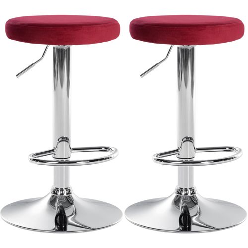 Lot De 2 Tabourets De Bar Avec Assise En Tissu Velours Rouge Et Cadre Métal Chromé Tdb10717