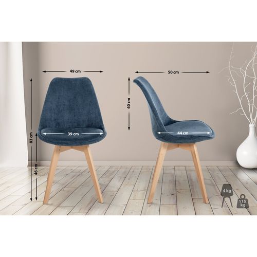 Lot De 4 Chaises De Salle à Manger Style Scandinave En Velours Côtelé Bleu Foncé Cds10391