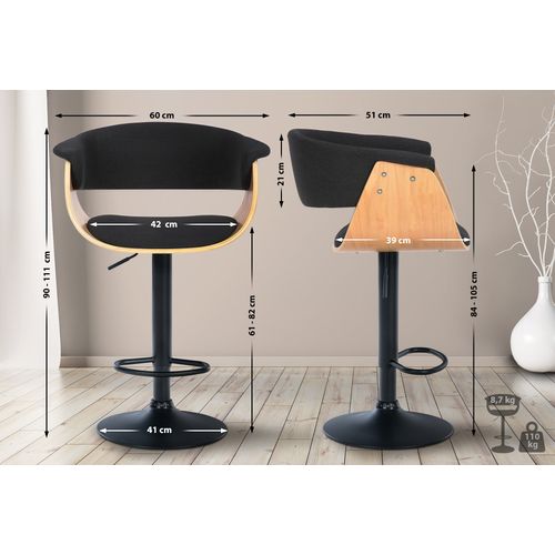 Lot De 2 Tabourets De Bar Chic Et Confortable En Bois Clair Tissu Et Métal Noir Tdb10720
