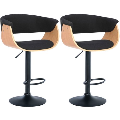 Lot De 2 Tabourets De Bar Chic Et Confortable En Bois Clair Tissu Et Métal Noir Tdb10720