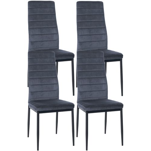 Lot De 4 Chaises De Salle à Manger Design Simple En Tissu Velours Avec Couture Gris Clair Cadre En