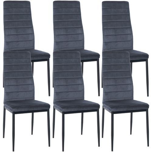 Lot De 6 Chaises De Salle à Manger Design Simple En Tissu Velours Gris Clair Avec Couture Cadre En
