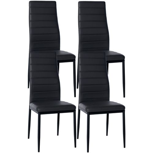 Lot De 4 Chaises De Salle à Manger Design Simple En Synthétique Noir Avec Couture Cadre En Métal N