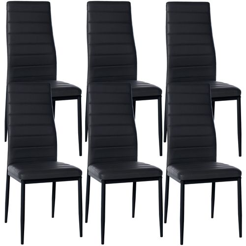 Lot De 6 Chaises De Salle à Manger Design Simple En Synthétique Noir Avec Couture Cadre En Métal N