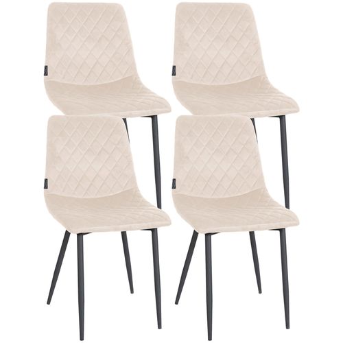 Lot De 4 Chaises De Salle à Manger En Tissu Velours Crème Pieds Métal Noir Couture Losange Cds1041