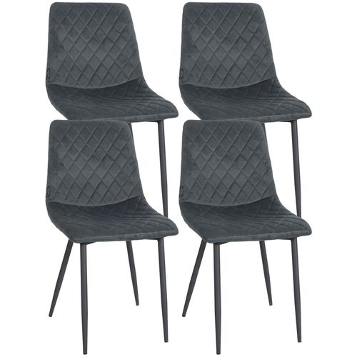 Lot De 4 Chaises De Salle à Manger En Tissu Velours Gris Foncé Pieds Métal Noir Couture Losange Cd