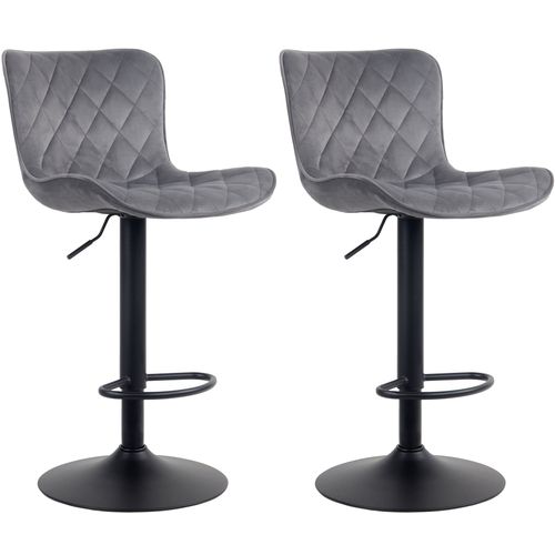 Lot De 2 Tabourets De Bar En Tissu Velours Gris Pieds En Métal Noir Hauteur Réglable Pivotant Tdb1