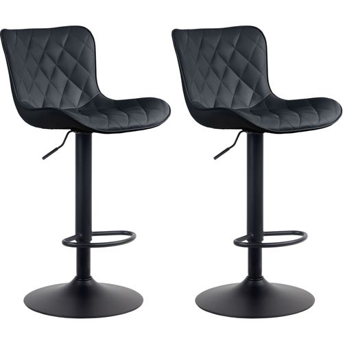 Lot De 2 Tabourets De Bar En Synthétique Noir Pieds En Métal Noir Hauteur Réglable Pivotant Tdb107
