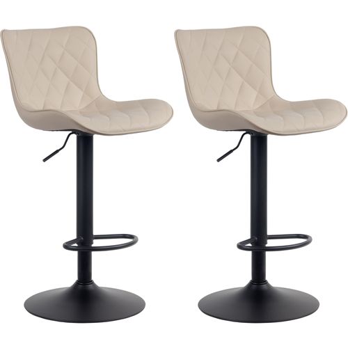 Lot De 2 Tabourets De Bar En Synthétique Crème Pieds En Métal Noir Hauteur Réglable Pivotant Tdb10