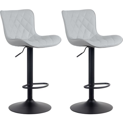 Lot De 2 Tabourets De Bar En Synthétique Gris Pieds En Métal Noir Hauteur Réglable Pivotant Tdb107