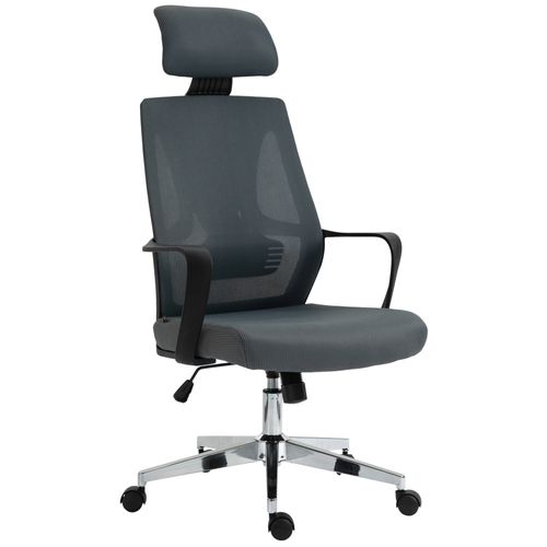 Fauteuil De Bureau Ergonomique En Maille Gris Hauteur Réglable Et Siège Pivotant Repose-tête Ajust