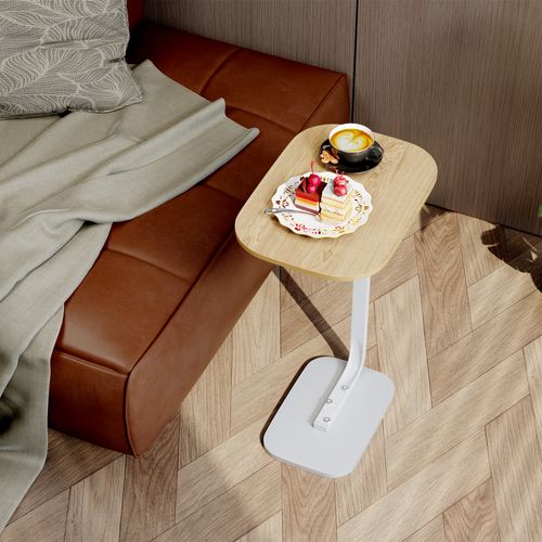 Table D’appoint 39x28x55,5 Cm, Petite Table Pour Salon, Design En C, Bois, Couleur Bois+blanc