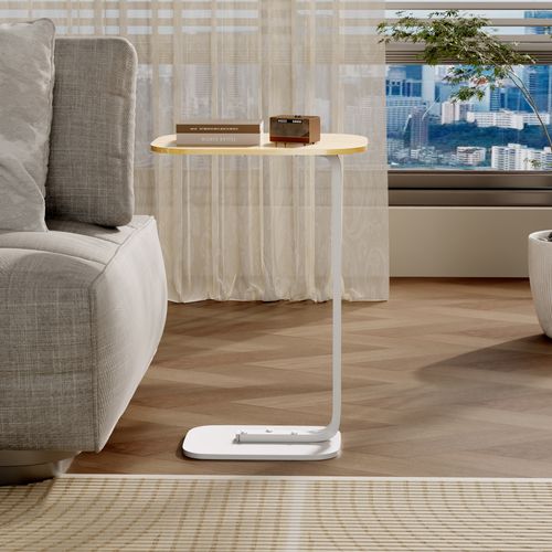 Table D’appoint 39x28x55,5 Cm, Petite Table Pour Salon, Design En C, Bois, Couleur Bois+blanc