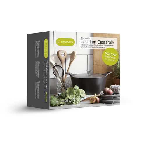 Volcan - Cocotte Ronde Noire 24 Cm Avec Panier Cuisson Pour Friture Et Cuisson à L'eau