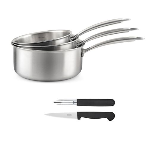 Gourmet - Set 3 Casseroles 16/18/20cm Inox, 1 Éplucheur Et 1 Couteau Office