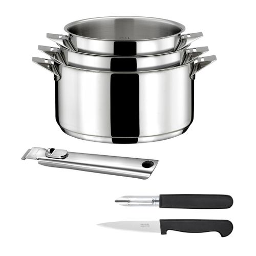 Eclipse - Set 3 Casseroles 16/18/20cm Inox, 1 Éplucheur Et 1 Couteau Office