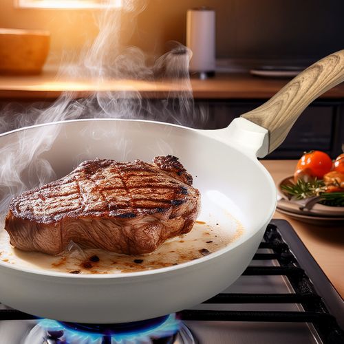 Mythic - Set 2 Poêles 24/28cm Revêtement Céramique Blanche, 1 Couteaux D'office