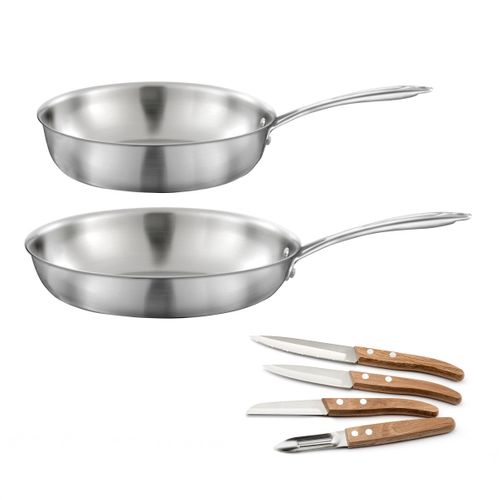 Gourmet - Lot De 1 Poêle Inox 28 Cm, 1 Sauteuse Inox 24 Cm, 1 Coffret 4 Couteaux De Cuisine