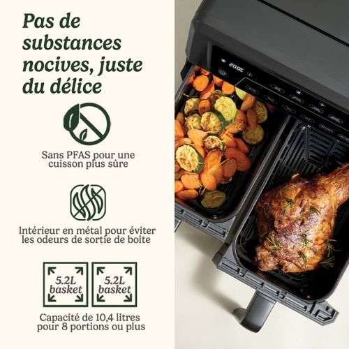 Friteuse Sans Huile  - Airfryer Afd10oble - Capacité 10,4l - Double Cuves - Noir - 2400w