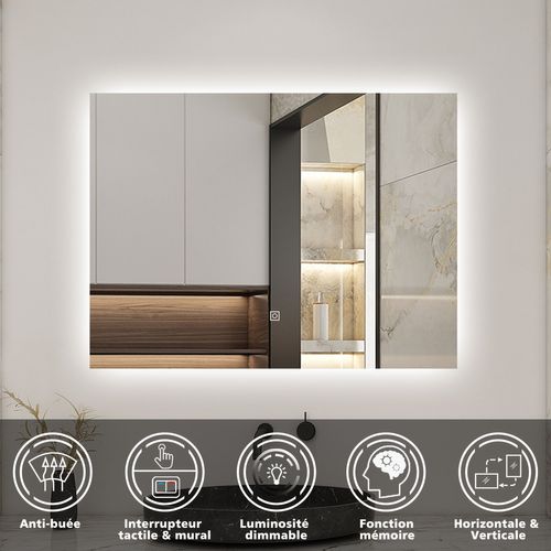Ensemble Meuble Chêne  L.100cm 2 Tiroirs + Colonne*2 Haut + Lavabo + Miroir 80x60cm-suspendu