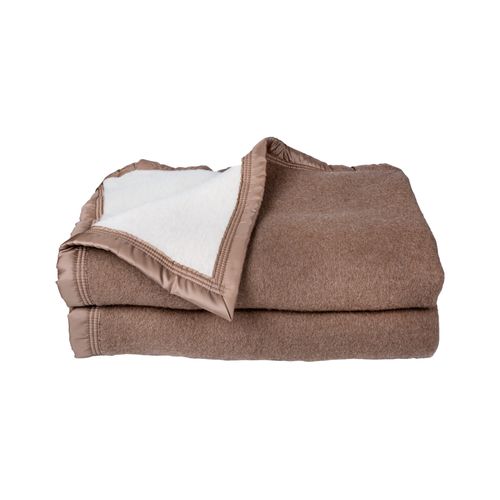 Couverture Laine Woolmark Double Face - 240x300 Cm - Beige Chamois