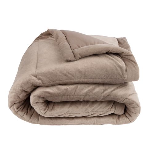 Plaid Double Face En Microvison Et Tissu - 140 X 160 Cm - Taupe