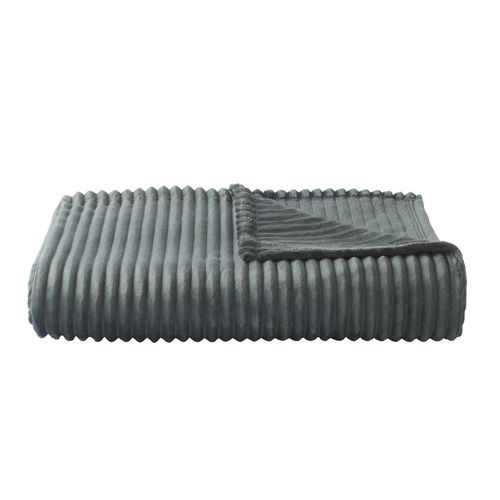 Plaid Polaire - - Effet Côtelé En 3d - 150x200 Cm - Gris Foncé