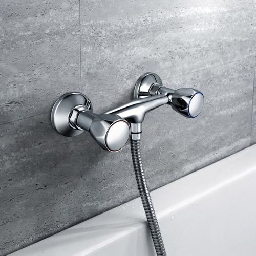 Mélangeur De Douche Konfort - Tetes à Clapet - Poignées Métal à Facettes - Style Classique - Chromé