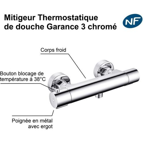 Mitigeur Thermostatique De Douche - Garance 3 - Corps Froid - Adapté à Toute Production D'eau Chaude