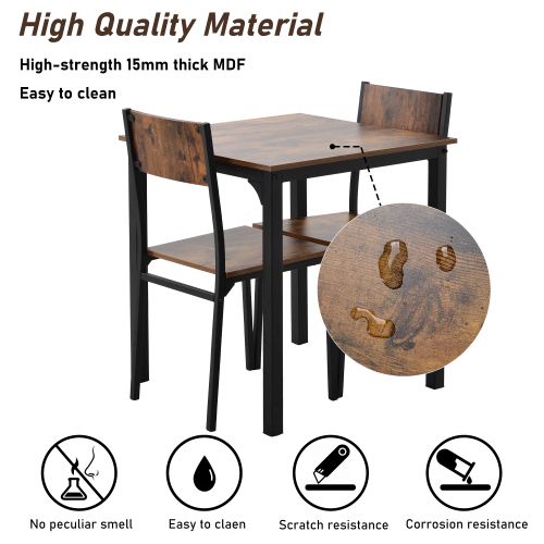 Table De Salle à Manger Avec 2 Chaises Vintage, Pour Balcon Et Salle à Manger Et Salon, Marron