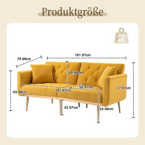 Canapé 2 Places Convertible Tissu Jaune