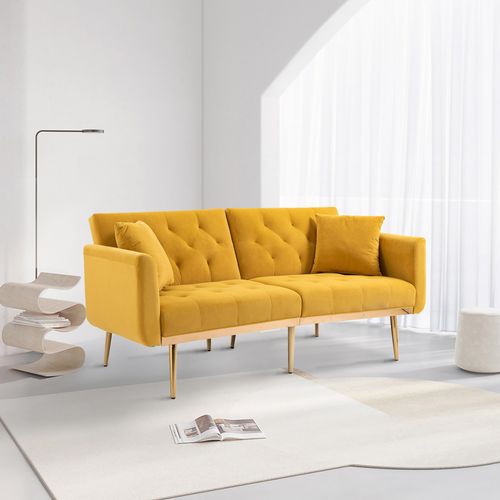 Canapé 2 Places Convertible Tissu Jaune