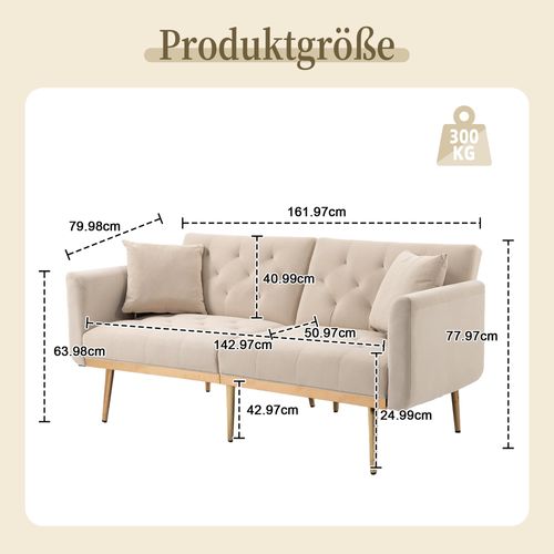 Canapé 2 Places Convertible Tissu Beige