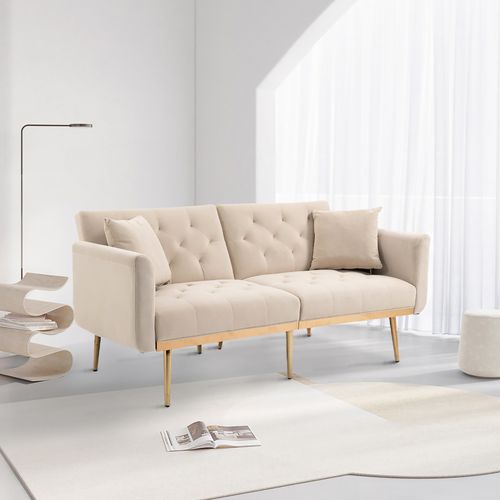 Canapé 2 Places Convertible Tissu Beige