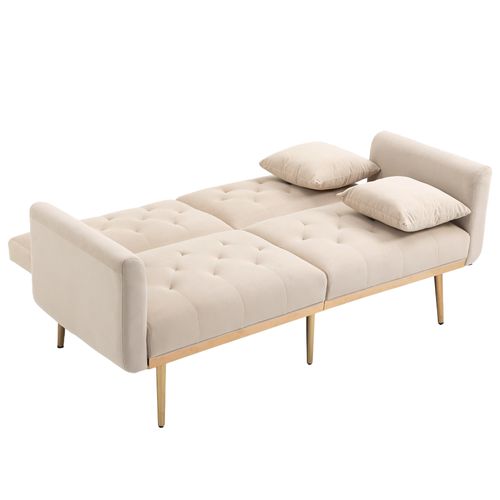 Canapé 2 Places Convertible Tissu Beige