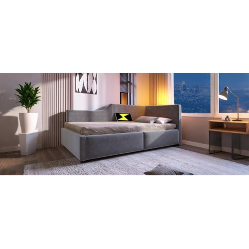 Lit Coffre 90x200cm Rembourré, Avec Lumière De Lecture Et Charge USB, Cadre En Bois,velours, Gris