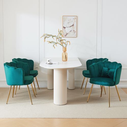 Lot De 6 Chaises De Salon Moderne En Velours, Rembourré Avec Pieds En Métal Et Coussins, Vert