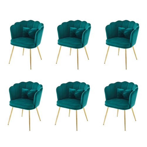 Lot De 6 Chaises De Salon Moderne En Velours, Rembourré Avec Pieds En Métal Et Coussins, Vert