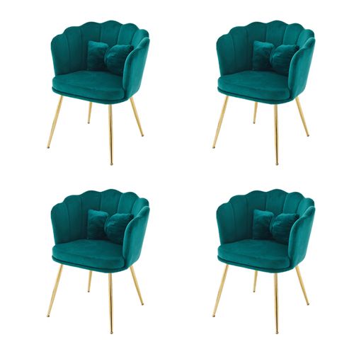 Lot De 4 Chaises De Salon Moderne En Velours, Rembourré Avec Pieds En Métal Et Coussins, Vert