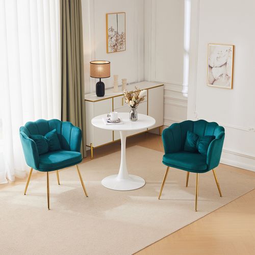 Lot De 2 Chaises De Salon Moderne En Velours, Rembourré Avec Pieds En Métal Et Coussins, Vert