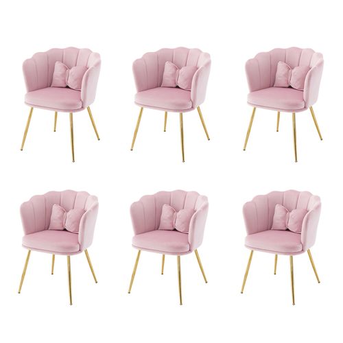 Lot De 6 Chaises De Salon Moderne En Velours, Rembourré Avec Pieds En Métal Et Coussins, Rose
