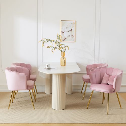 Lot De 6 Chaises De Salon Moderne En Velours, Rembourré Avec Pieds En Métal Et Coussins, Rose