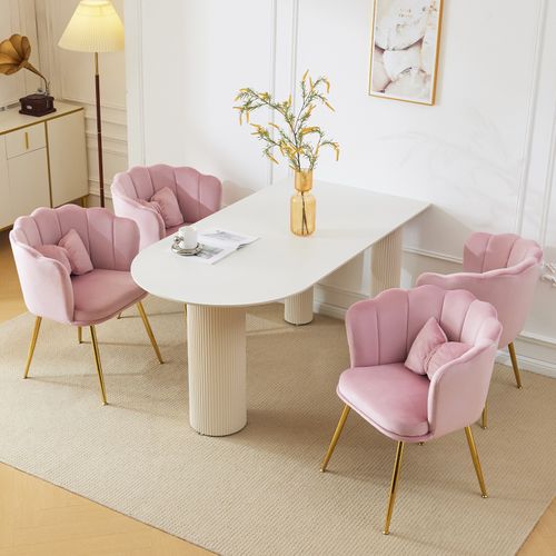 Lot De 4 Chaises De Salon Moderne En Velours, Rembourré Avec Pieds En Métal Et Coussins, Rose