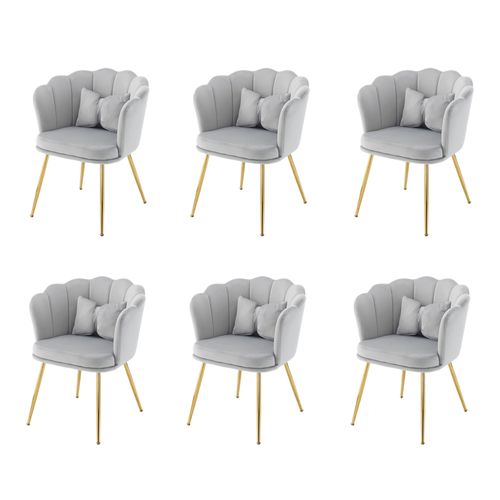 Lot De 6 Chaises De Salon Moderne En Velours, Rembourré Avec Pieds En Métal Et Coussins, Gris