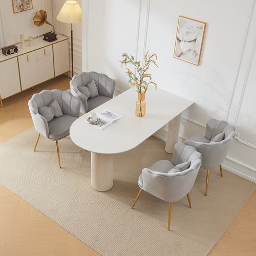 Lot De 6 Chaises De Salon Moderne En Velours, Rembourré Avec Pieds En Métal Et Coussins, Gris