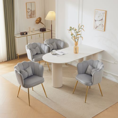Lot De 4 Chaises De Salon Moderne En Velours, Rembourré Avec Pieds En Métal Et Coussins, Gris