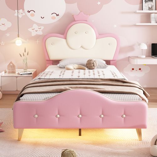Lit Enfant Petite Princesse Rembourré 90x200 Cm - Rose