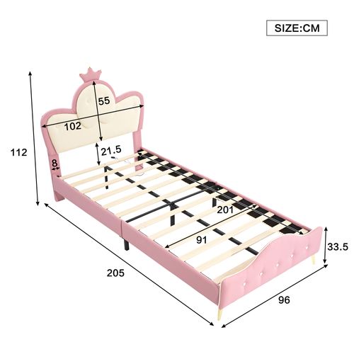 Lit Enfant Petite Princesse Rembourré 90x200 Cm - Rose