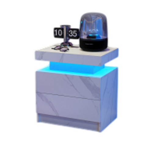 Table De Chevet De Nuit Effet Moderne Avec Lumières LED Et 2 Tiroirs, Blanc